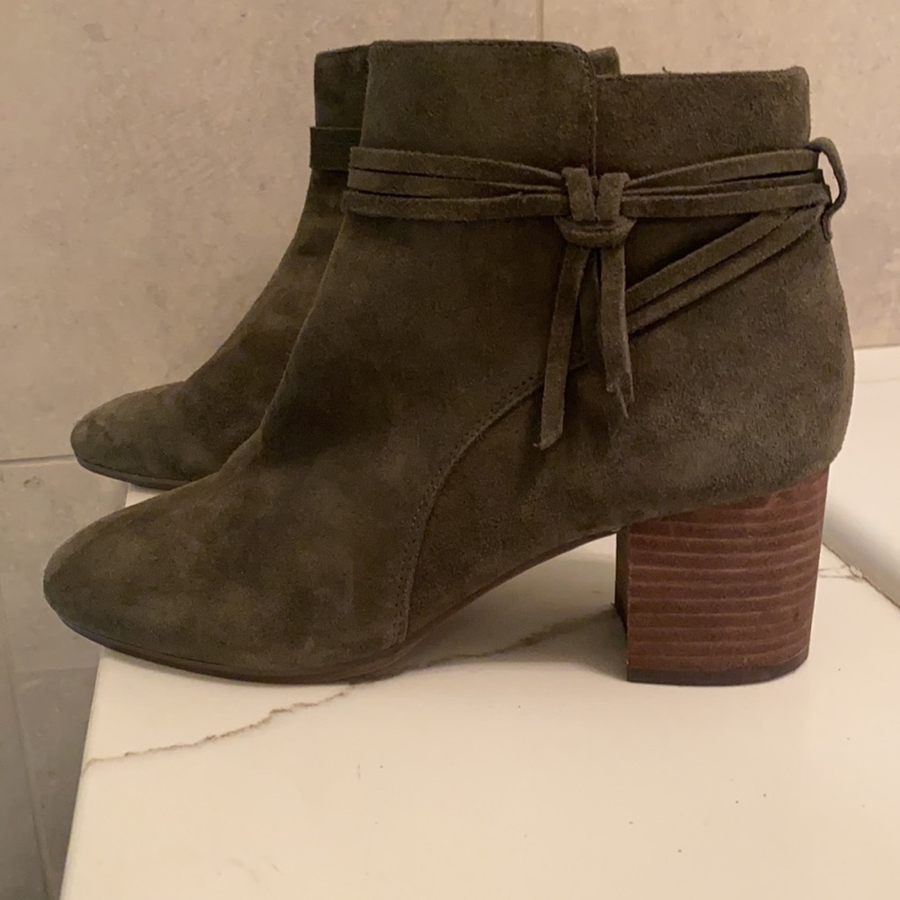 Olive green suede booties